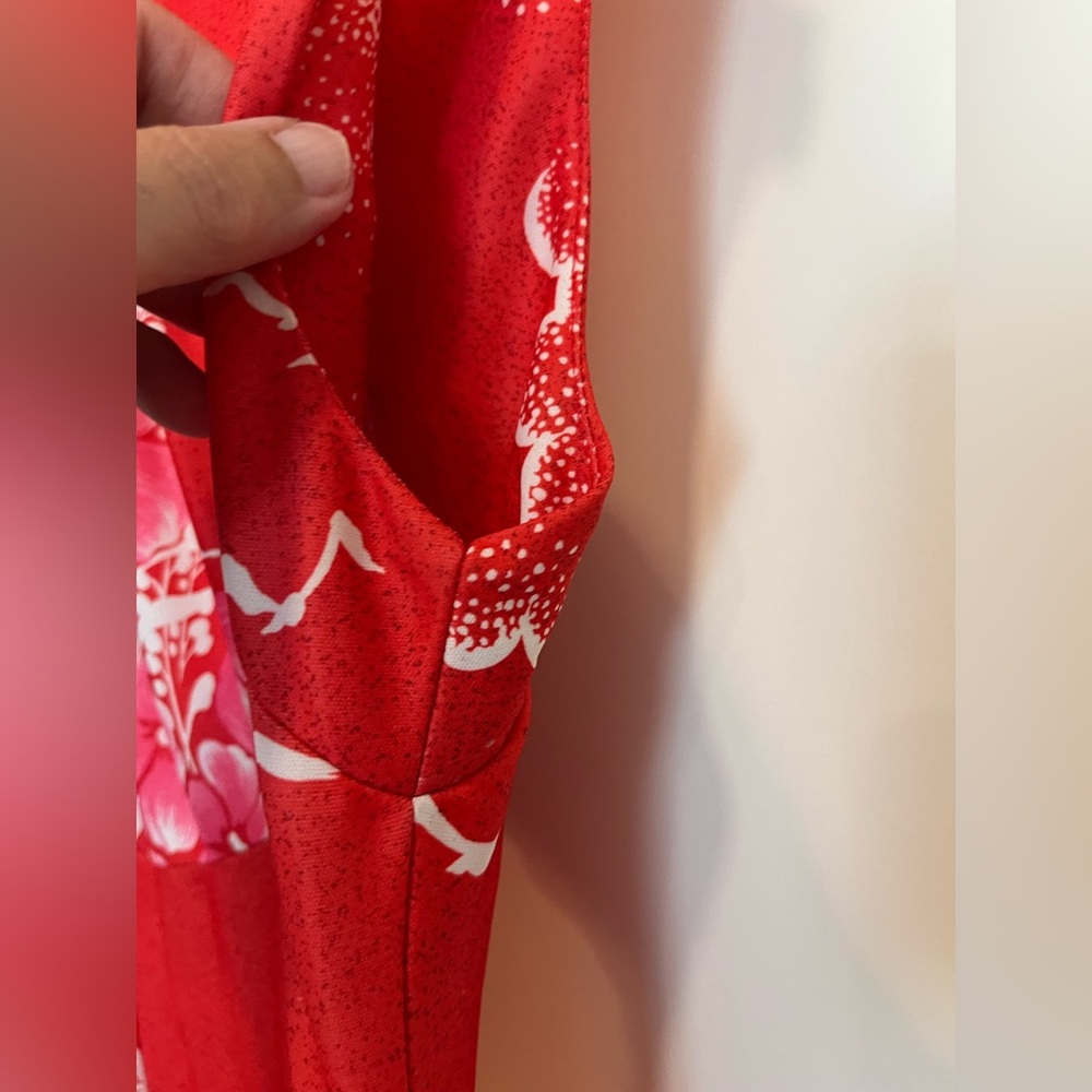 Vntg 70's Ja-Na of Hawaii Red and white floral maxi dress Retro Tropical sz 12 - Picture 5 of 12
